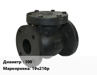 Клапан чугунный 100 19ч21бр Ру25 обратный, поворотный 225